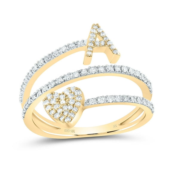 10kt Yellow Gold 3/8 Cttw Natural Diamond Initial "A" Heart Ladies Wedding Engagement Anniversary Ring, Women Size: 5-9