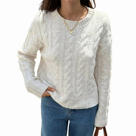 Women'S Casual Vacation Wool Solid Color Sweater Autumn and Winter Round Neck Long Sleeve Pullover Top Apricot Color XL