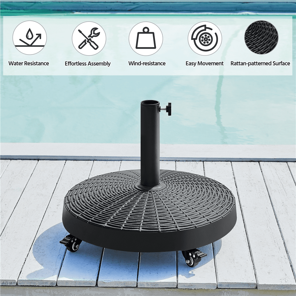 Renwick 55 lb Heavy-Duty Resin Patio Umbrella Base with Wheels, Black