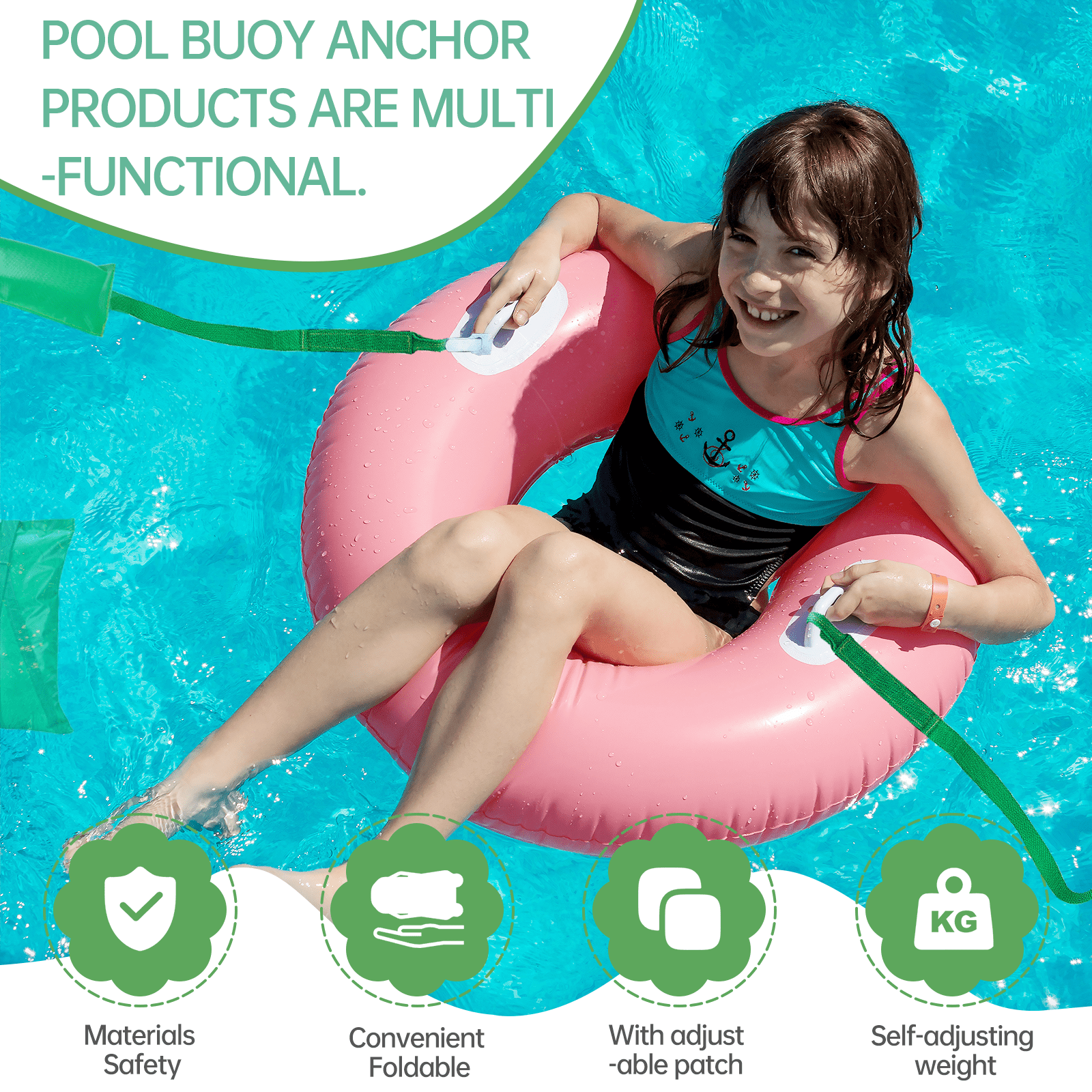 GOGHOST Ultra-Portable Pool Buoy Anchor Bag，With integrated floating anchor rope，No Metal Scratches，2PC