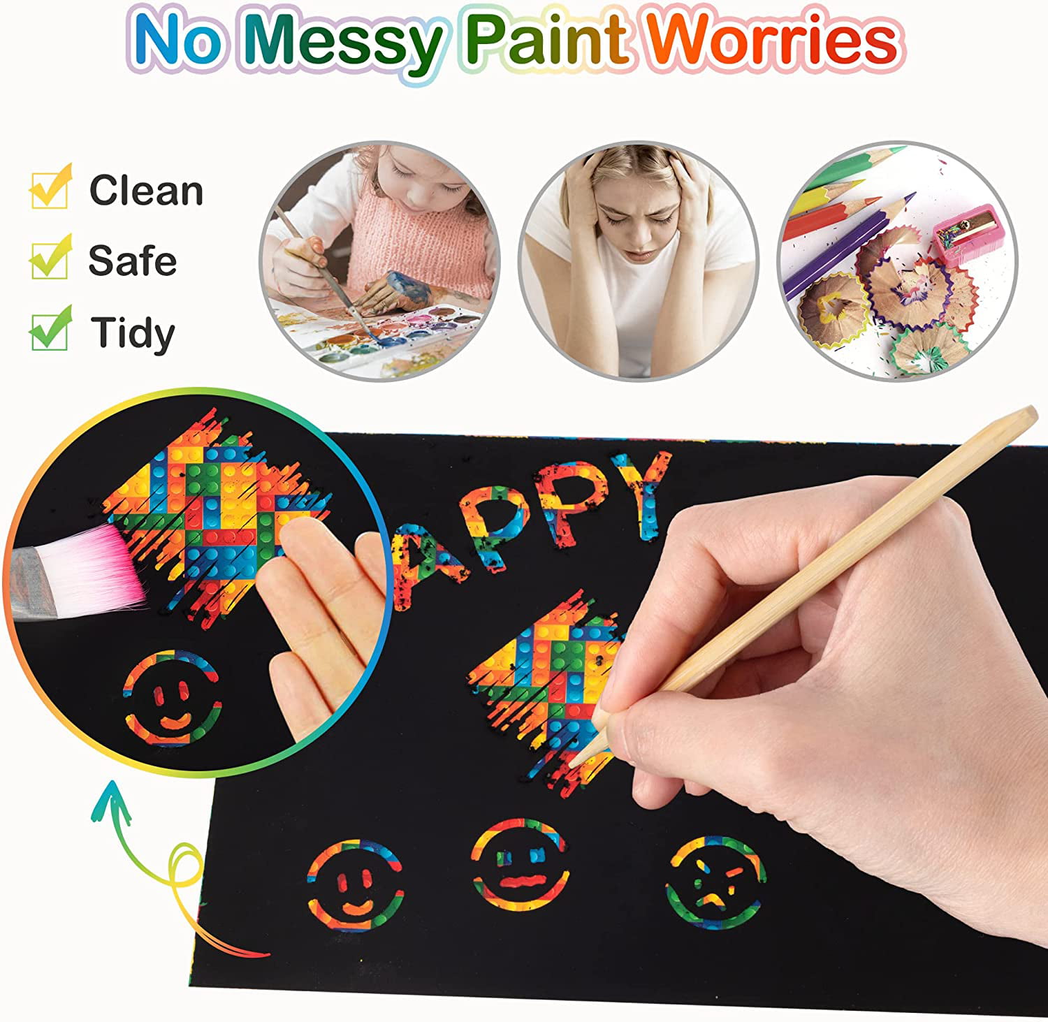  TyNox 60Pcs Scratch Paper Art Set for Kids, Rainbow Magic  Scratch Off Paper Sheets Art Craft Kit Black Scratch Note Paper Drawing  Pads with Stencils for Party Game Activities DIY Projects 