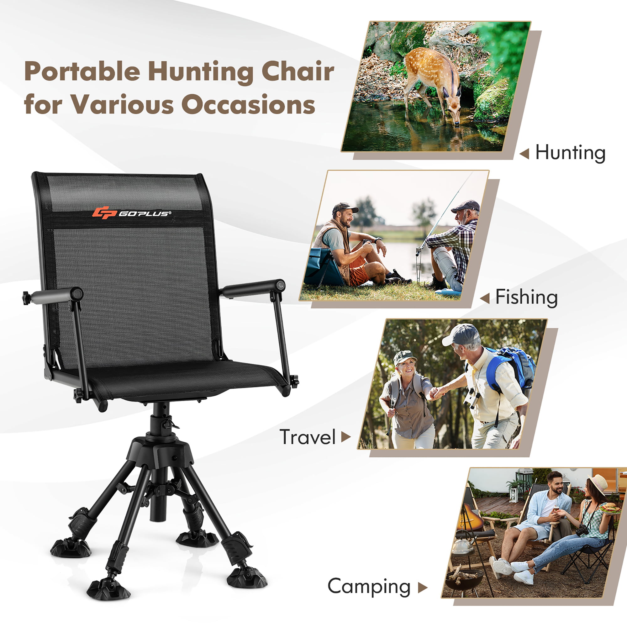 Goplus Swivel Hunting Chair w/4 360°Adjustable Folding Silent Swivel Blind Chair - Walmart.com