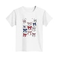 thumbnail image 4 of Freshbabe Kids Girls 4Th Of July Coquette Bows Print Short Sleeve Crew Neck T-Shirt, Red White Blue Bow Casual Summer Top For Independence Day，Size3-15, 4 of 6
