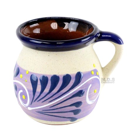 Hand Painted Chocolates - Taza Mug De Barro Purple 10 Oz Colorful Festive Hand Painted Traditional Mexican Artisan Artezenia Ponchero Champurrado Hot Chocolate Tepache