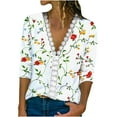 thumbnail image 2 of Azrian Deals Women's Fashion Printed Lace Long Sleeves Blouse V-Neck Casual Tops, 2 of 6