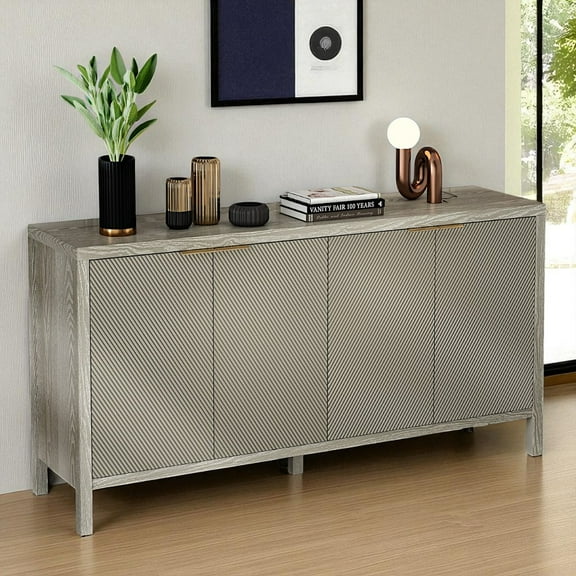 GZXS Modern 4-Door Sideboard Buffet Cabinet with Adjustable Shelves, 59" Wide Storage Cabinet for Dining Room, Living Room, Entryway - Champagne