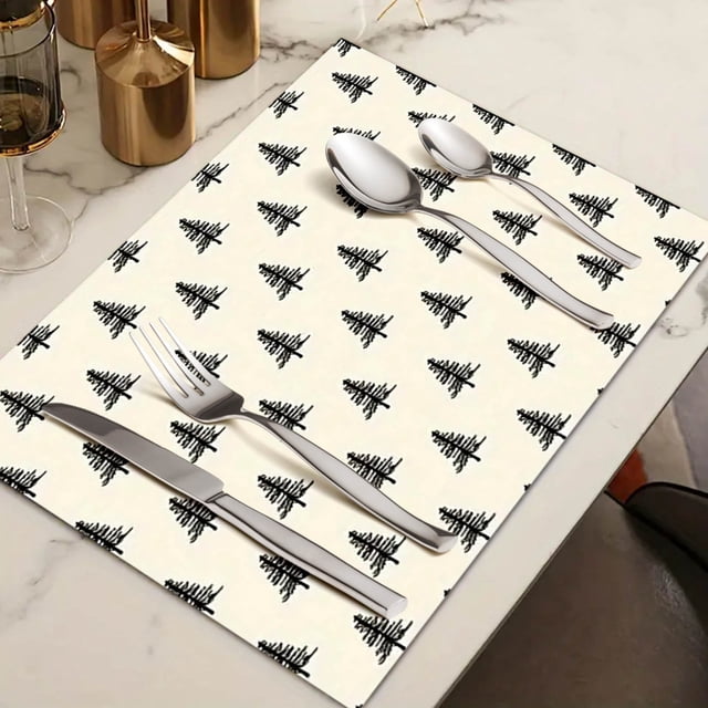 XYAIYT Lot de 4 Napperons de Noël Décorations de l'Action de Grâce Festives Faciles à Nettoyer Design Résistant aux Éclaboussures pour Réunions de Vacances Dîners en Famille 17.7x11.8 Po Blanc