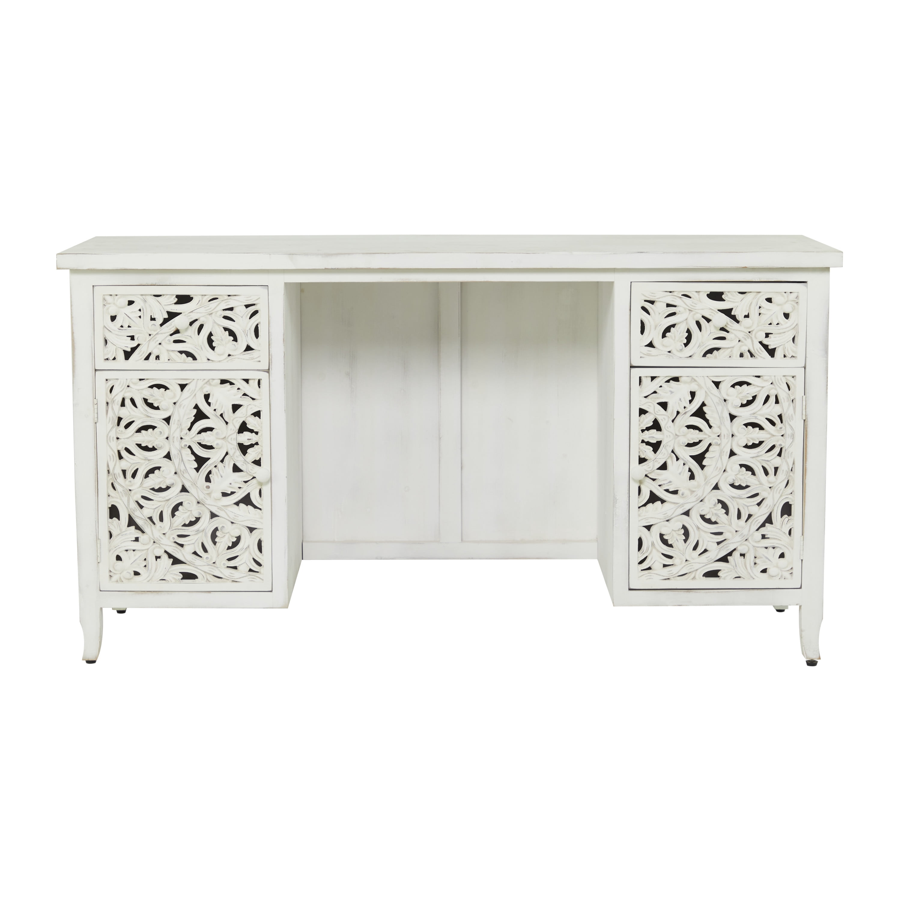 DecMode 56" x 31" White Wood Handmade Floral Desk, 1-Piece