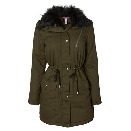 Military Outerwear - Women‘s Cotton Twill Quilt Lined Military Anorak Midlength Jacket With Faux Fur Collar