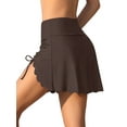 thumbnail image 6 of Charmo Womens Scallop Trim Swim Skirt High Waisted Swimsuit Bottoms Side Split Bikini Bottoms, 6 of 7