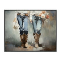 Stupell Industries Floral Cowgirl Pair Novelty Painting Black Framed Art Print Wall Art, 20 x 16