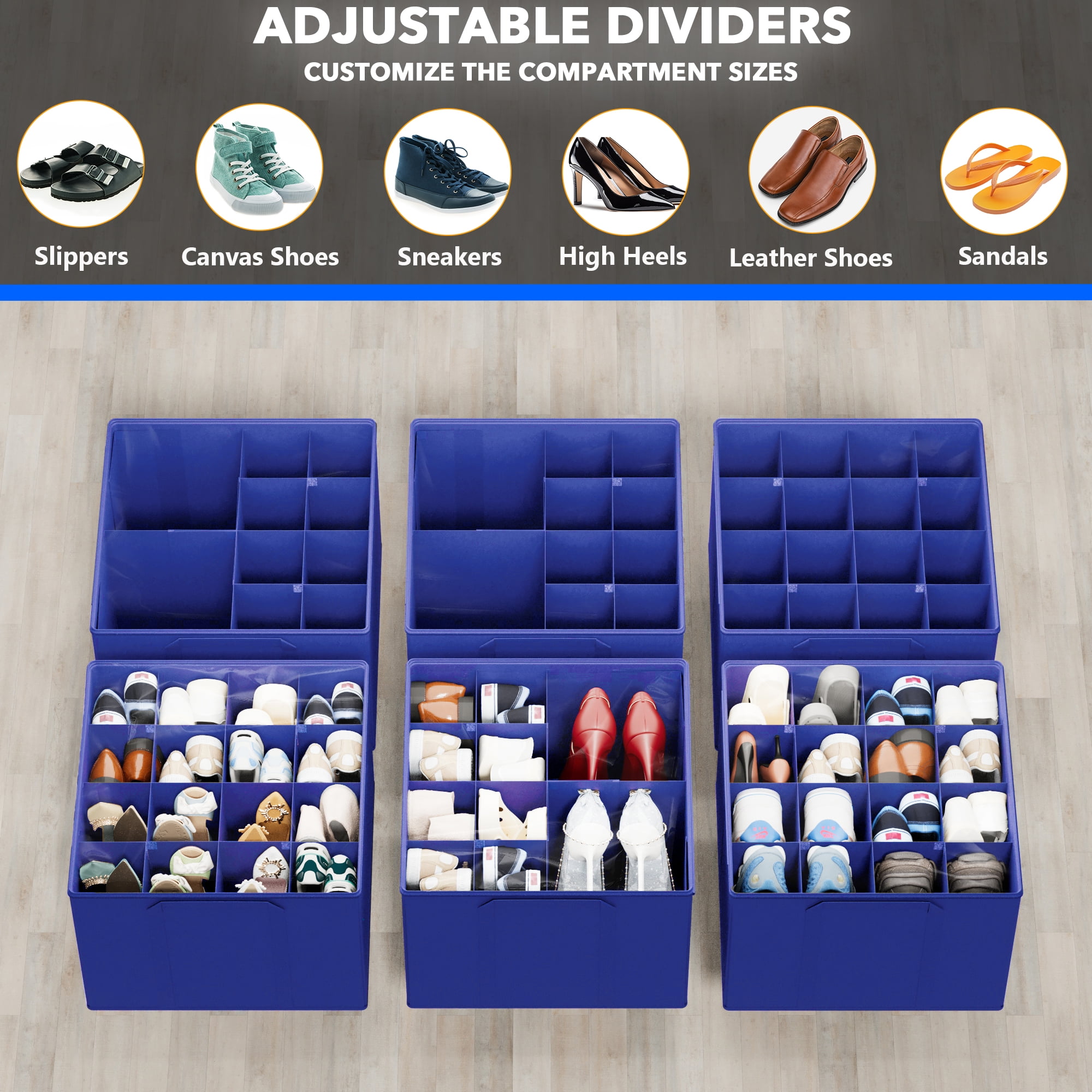 Tooloton Shoe Organizer for Closet, 2 Pack, Fits 16-32 Pairs, Blue