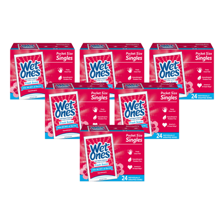 Wet Ones Antibacterial Hand Wipes Fresh Scent Individually Wrapped Single - 24 Count (Pack of 6)