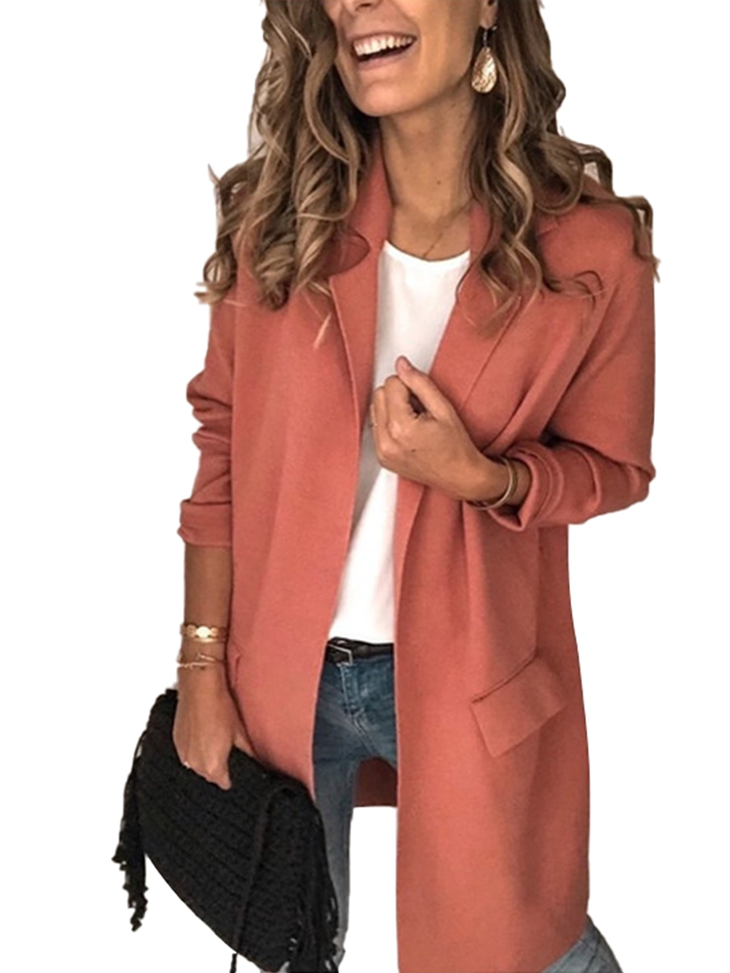 Open Front Long Blazer For Women Casual Relax Fit Office Cardigan Jacket Blazers Ol Elegant Thin 3690