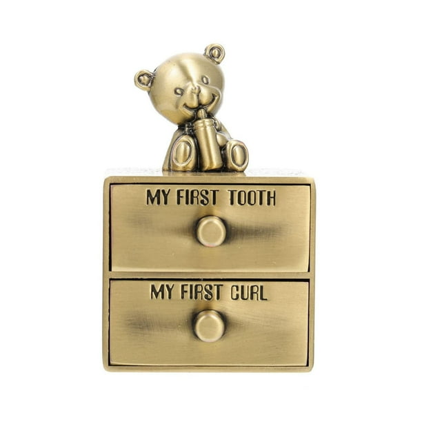 Caja de recuerdo para dientes de bebé y niños | Organizador de dientes de metal con compartimento para el pelo | Recuerdo del primer diente y regalo de bautizo para niños y niñas