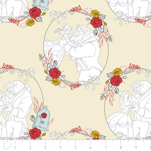 Disney Beauty and The Beast Fabric Belle Love in Tan from 100% Cotton by The Yard