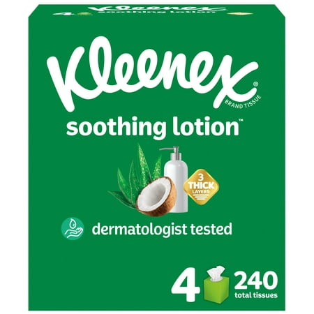 Kleenex Soothing Lotion Facial Tissues with Coconut Oil, 4 Cube Boxes