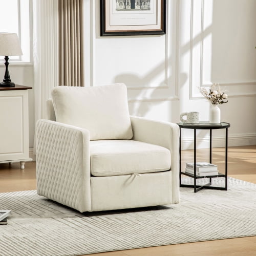 33" 360° Swivel Cozy Oversized Sofa Chair, Modern Single Sofa with Stain-Resistant Fabric, Upholstered Recliner Sofa Chair with Hidden Storage for living rooms,reading nooks,corner, Beige