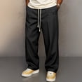 thumbnail image 2 of OIOLOYJM Men's Straight Leg Pants Casual Elastic Waist Drawstring Loose Jogger Pant Trendy Athletic Workout Lounge Trousers with Pockets Black XL, 2 of 4