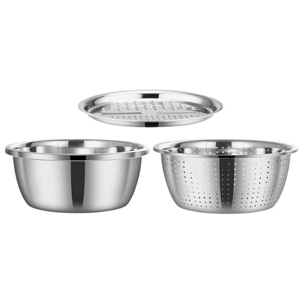 ADDHAT Basin De Acero Inoxidable Plateado Con Rallador Y Colador Para Uso En Cocina Doméstica