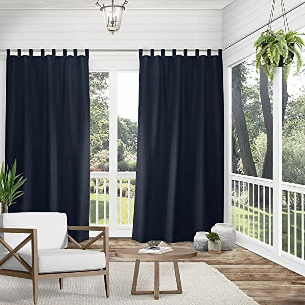 Exclusive Home Cabana Solid Indoor/Outdoor Light Filtering Hook-and-Loop Tab Top Curtain Panel Pair, 54"x108", Navy