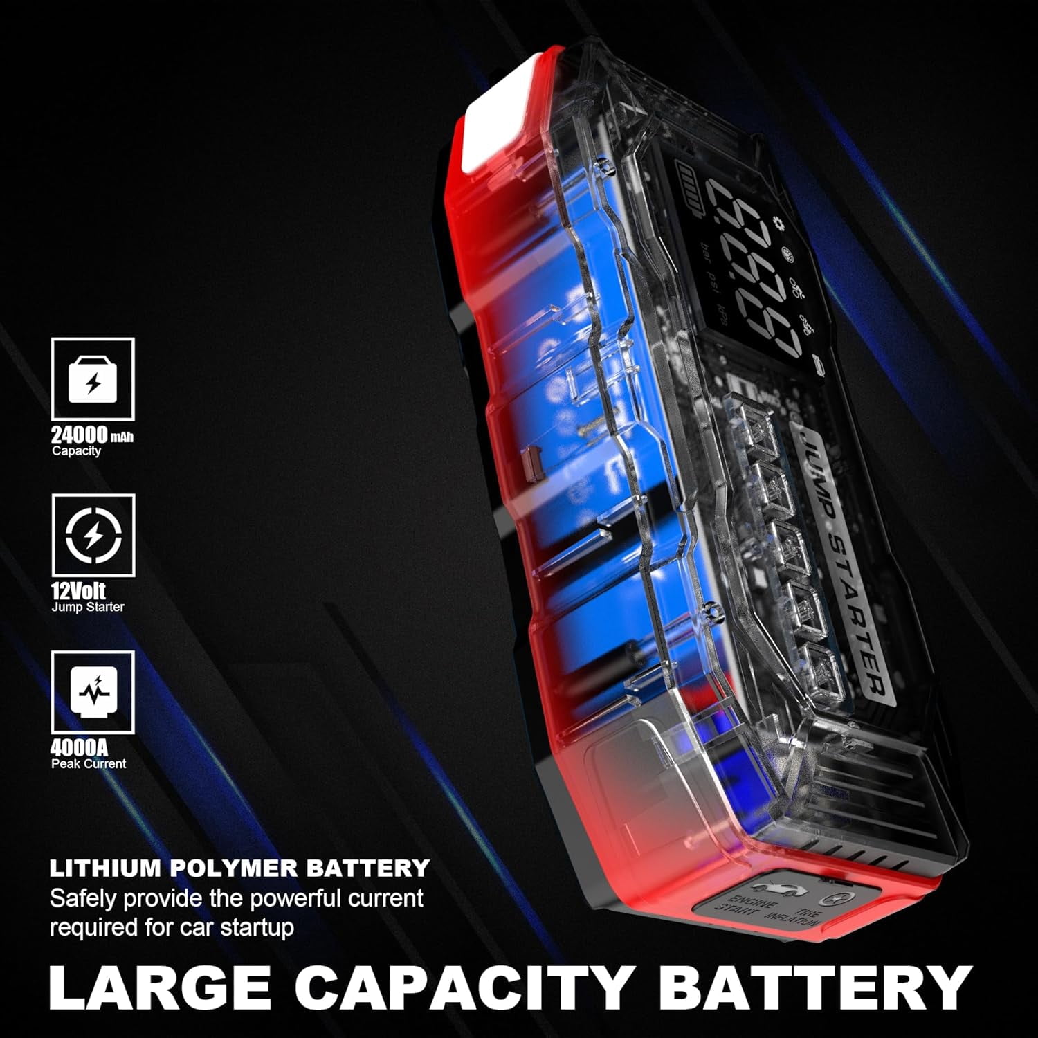 Jump Starter with Air Compressor 4000A 10000mAh 150PSI Portable Car Battery Jump Starter (All Gas/10L Diesel)