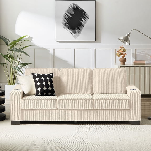 S-HOME 83.86" 3-Seater Corduroy Sofa in Modern Design Perfect for Living Room Bedroom Office
