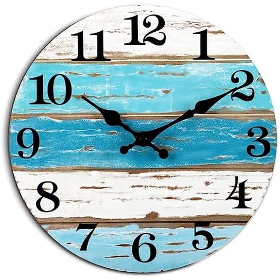Wall Clock, Beach Themed Blue Wall Clocks Battery Operated Silent Non-Ticking, 8 Inch Vintage Rustic Coastal Nautical Clock Decorative for Kitchen Office Bathroom Bedroom 8