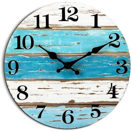 Wall Clock, Beach Themed Blue Wall Clocks Battery Operated Silent Non-Ticking, 8 Inch Vintage Rustic Coastal Nautical Clock Decorative for Kitchen Office Bathroom Bedroom 8
