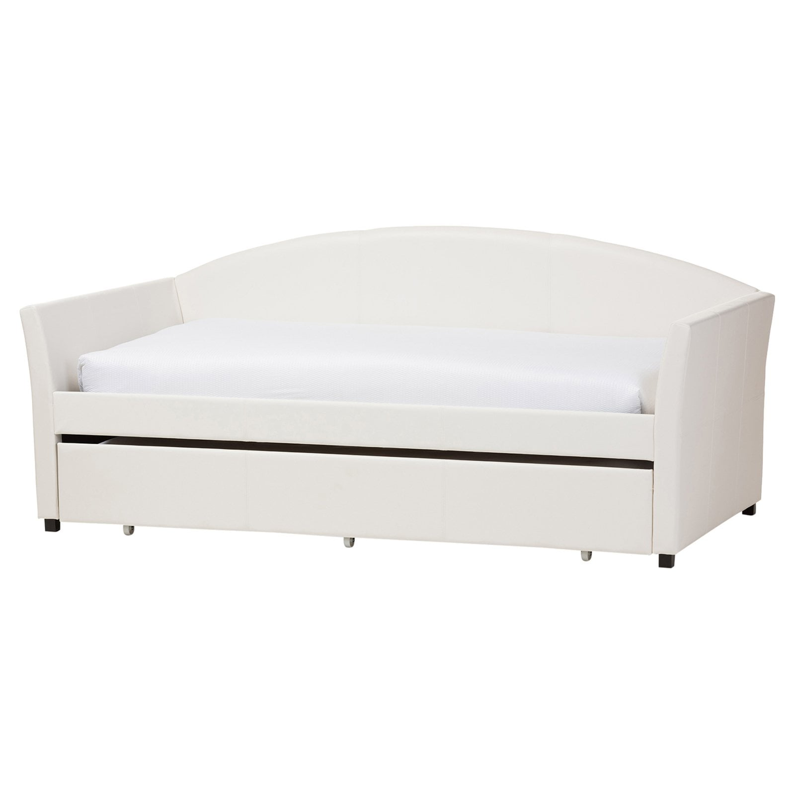 Baxton Studio London Modern and Contemporary Faux Leather Arched Back Sofa Twin Daybed with Roll