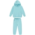 thumbnail image 2 of TSSOE Kids 2 Piece Tracksuit Plain Sweatsuit Boys Girls Hooded Sweatshirt Jumper with Jogger Light Blue 110, 2 of 9