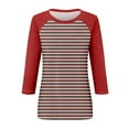 thumbnail image 4 of 3/4 Sleeve Tops for Women Raglan Contrast Crewneck Casual Shirts Three Quarter Length Loose Fit Summer Blouses Red XL, 4 of 5