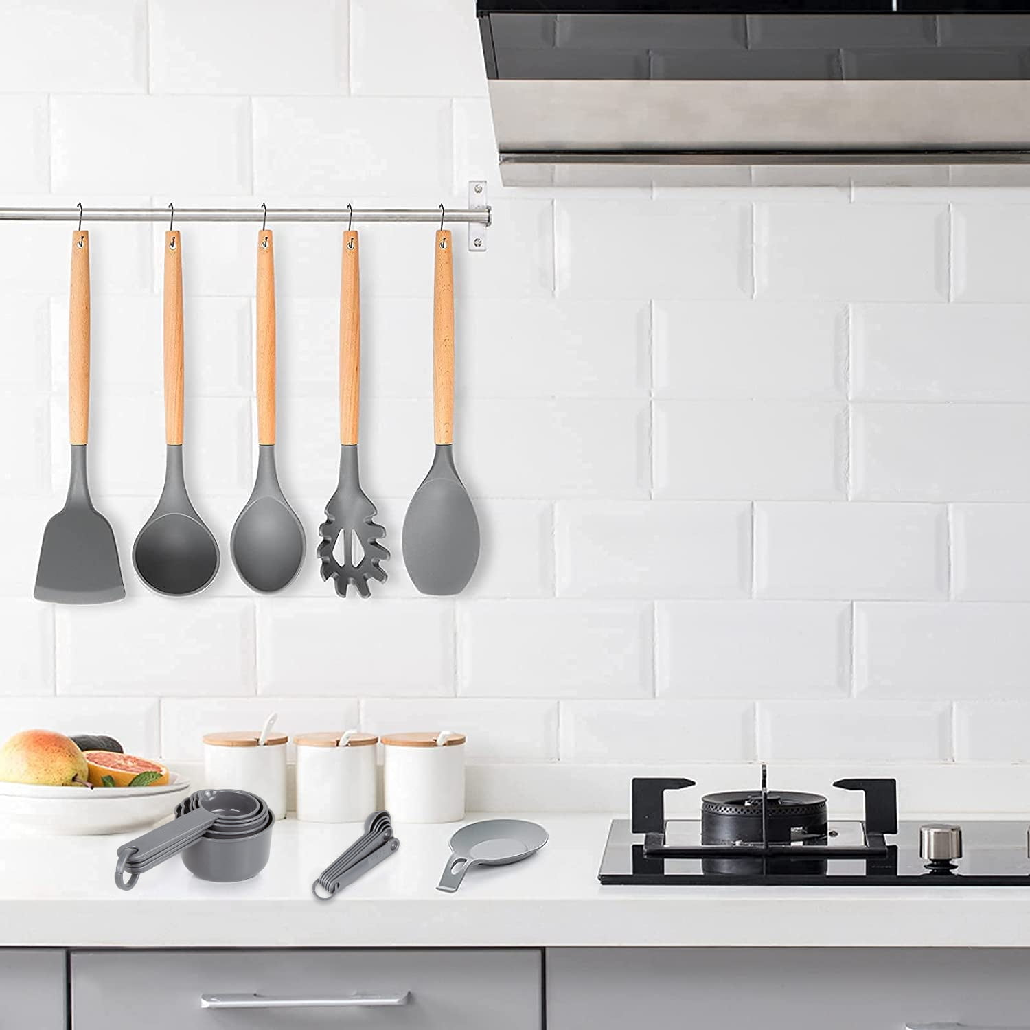 Black Silicone Cooking Utensils Set - 446°F Heat Resistant Kitchen