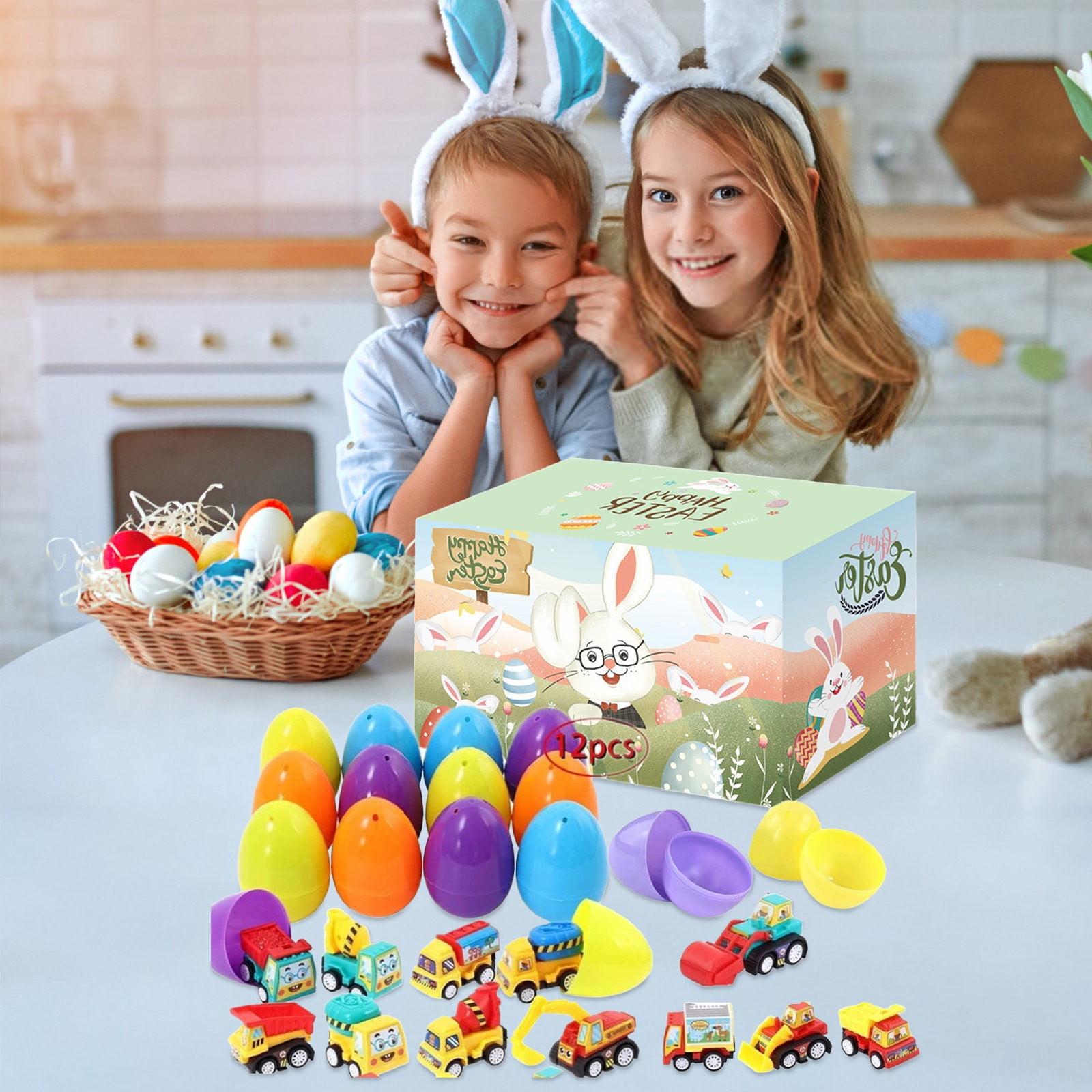 Prefilled Easter Eggs With Pull Back Cars Or Dinosaur Toys 12-Pack For Party Gifts And Holiday Fun