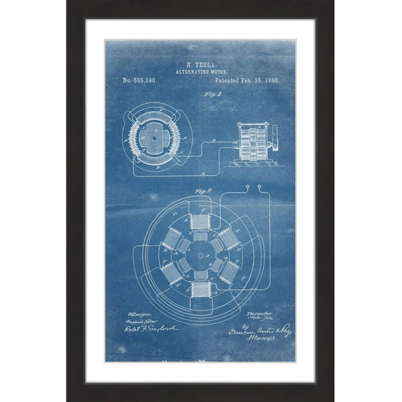 "AC Motor 1896 Blueprint" Framed Painting Print