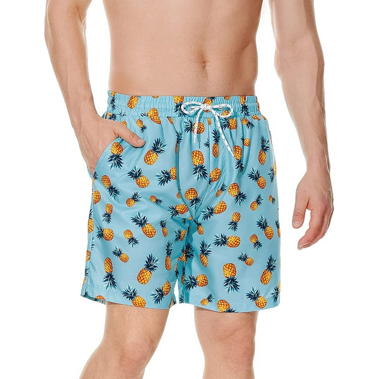Zando Mens Swimming Trunks Quick Dry Compression Liner Swim Shorts Board  Shorts Light Blue Pineapple L