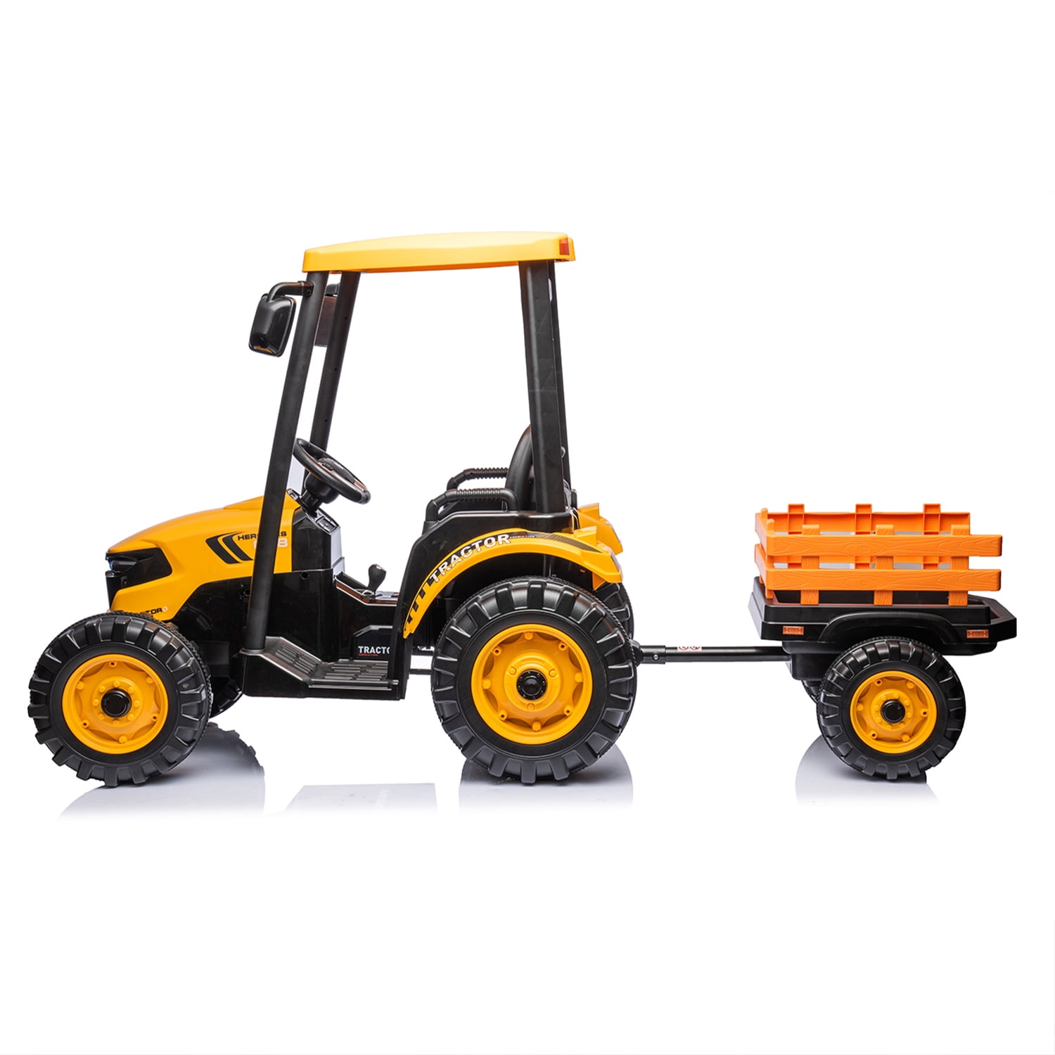 CIPACHO Ride On Tractor, 24V Powered Construction Vehicles for Kids with 3-Gear-Shift Ground Loade, Kids Car with Trailer, Yellow CIPACHO Ride On Tractor, 24V Powered Construction Vehicles for Kids with 3-Gear-Shift Ground Loade, Kids Car with Trailer, Yellow