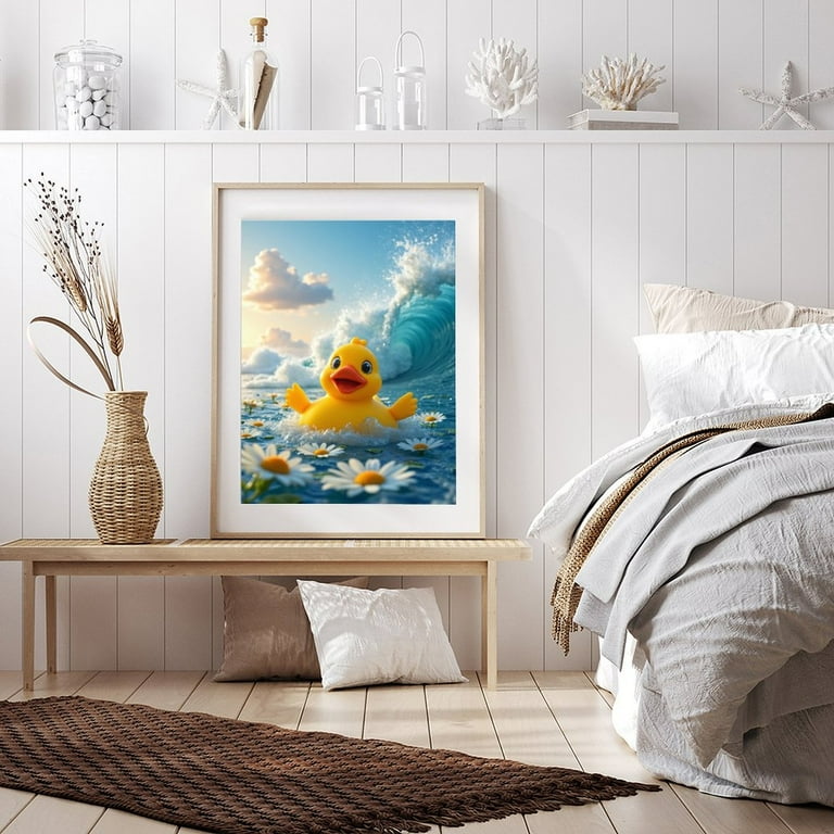 Diamond Art Kits for Adults - 5d Rubber Duck Ocean Waves Daisies