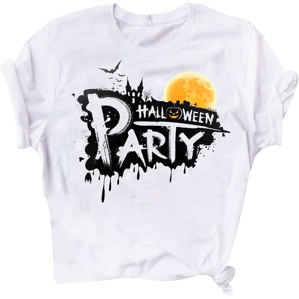 Camisetas con estampado de letras de Halloween para mujer y niña, camiseta de manga corta, blusa, Tops Fridja gope430