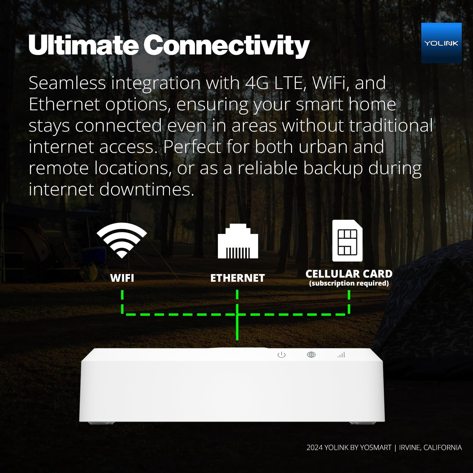 YoLink Hub 3 Smart Home Gateway: 4G LTE Cellular ($6.99 Monthly Fee), WiFi, Ethernet, Battery Backup Seamless Plug & Play Installation, Ideal for Remote & Urban Residences, 1/4 Mile Extended Range