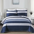 thumbnail image 5 of PANGUSHAN 100% Cotton Navy Blue Quilt King Size, King Quilt Bedding Set Quilted Bedspreads, Lightweight Reversible Striped Comforter for King Bed, All Season, Navy Blue, 3 Pieces, 5 of 9