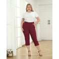 thumbnail image 2 of HDE Women's Plus Size Pull On Capris with Pockets Cropped Pants Burgundy 2X, 2 of 6