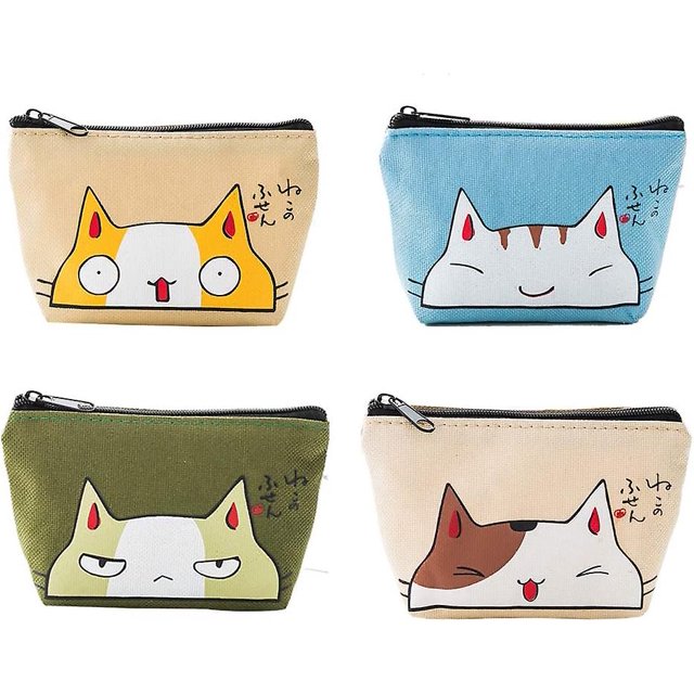 4 bolsas pequeñas con cremallera, bolsa de cosméticos pequeña para bolso con patrones de gato Qi Cheng LingWen 8390606252616
