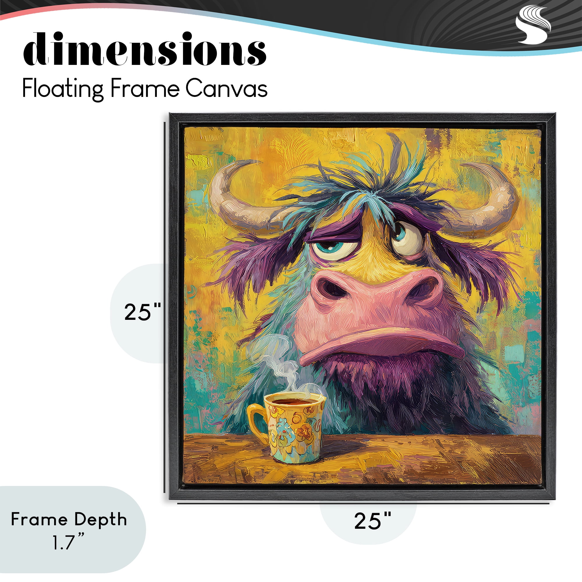 Stupell Industries Grumpy Cow & Mug Black Framed Floater Canvas Wall Art, design by The Wands Want