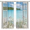 thumbnail image 2 of Ocean Beach Curtains, Coastal Nautical Trpical Wildfloral Ocean Landscape Sea Scenery Summer Drapery Treatments for Bedroom Living Room Bathroom Windows 2 Panels, 42"x54" Inch, 2 of 5