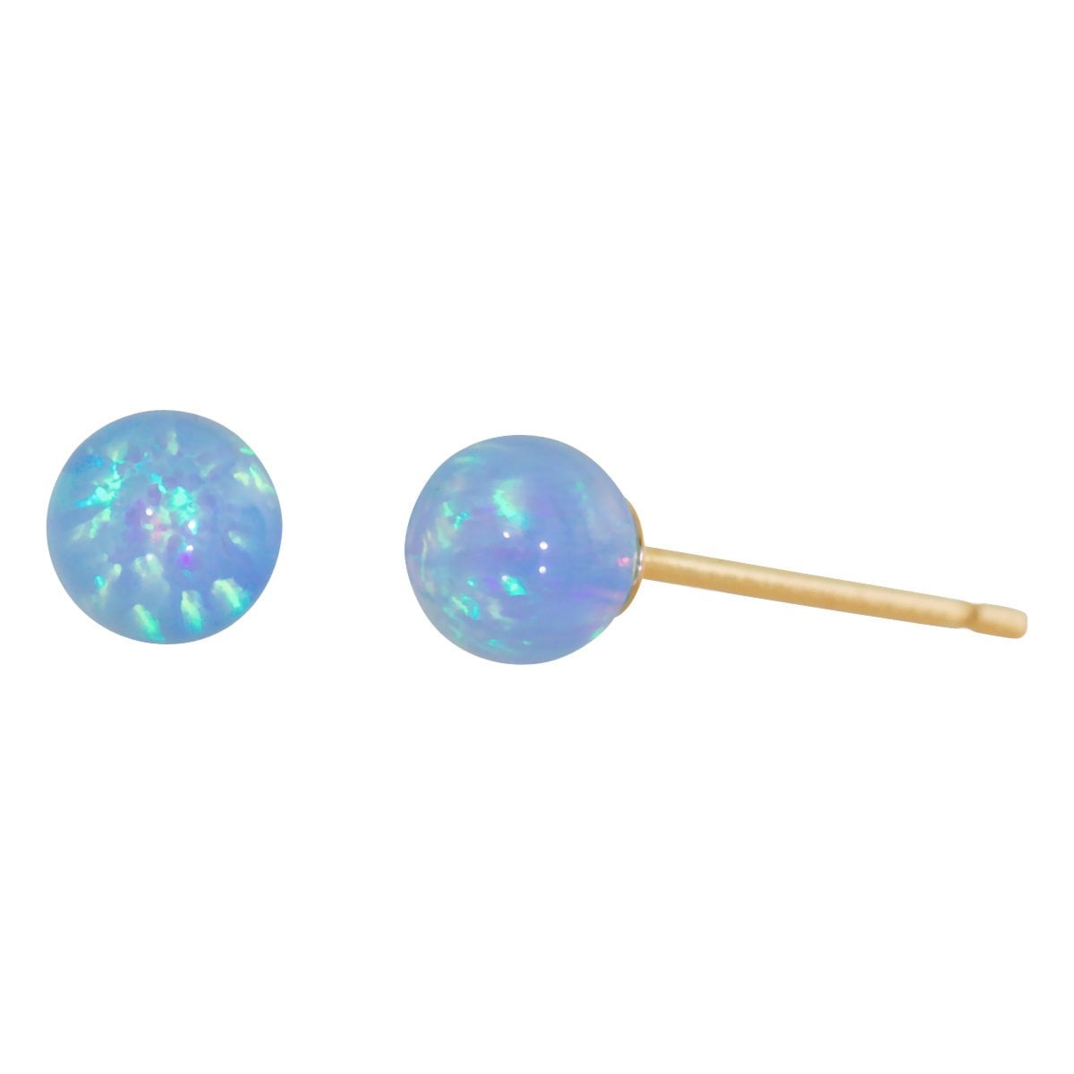 Sky 6mm Azure Blue Synthetic Opal Ball Stud Post Earrings 14K Yellow