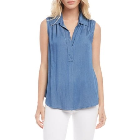 Karen Kane Women's Chambray Shirt Blue Size X-Small