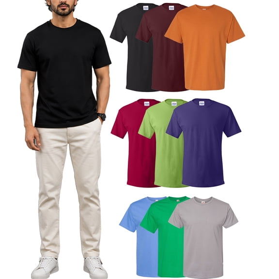 HANES Essential-T Men's Crewneck T-Shirt, Short Sleeve Classic Fit, Assorted Color 9 Pack Tee, S