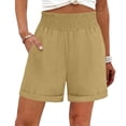 thumbnail image 2 of Kojanyu Women's Cotton Linen Casual Shorts Elastic Waist Summer Lounge Shorts with Pockets Cuffed Hem Relaxed Fit S-XXL, 2 of 9