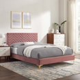 thumbnail image 2 of Platform Bed Frame, Tufted, Twin Size, Pink, Velvet, Mid Century Bedroom, Modern Contemporary Boutique HB35556, 2 of 8